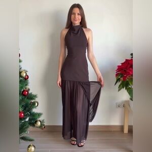 Women's Chocolate Brown Halter Maxi Dress
